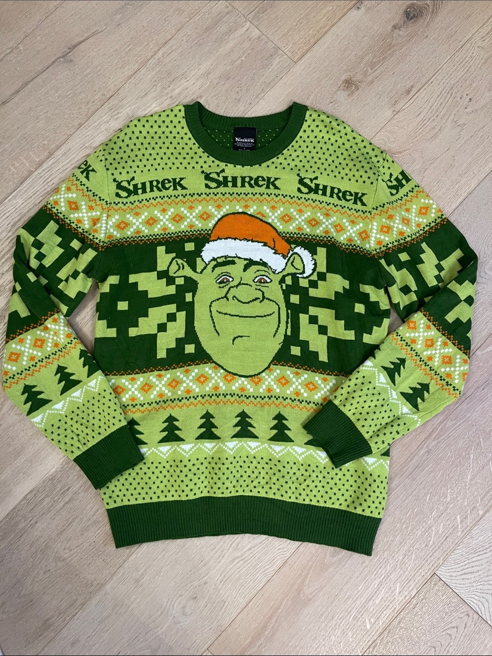 Shrek Mens Green Holiday Sweater Size Large